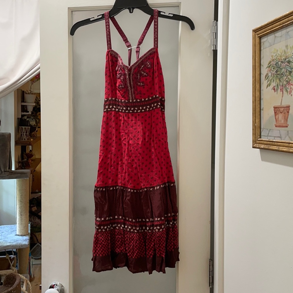 Vintage Red Free People Sun Dress XS hippie Boho